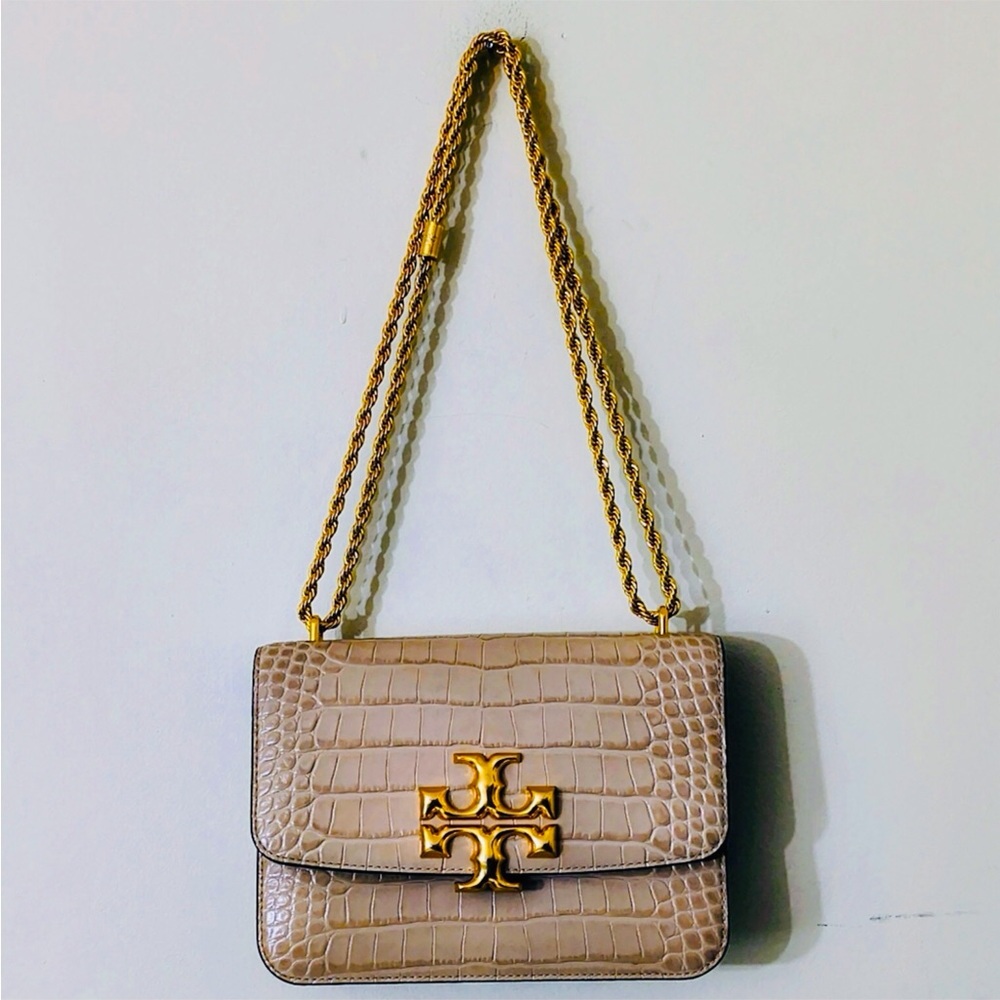Tory Burch Eleanor Croc Embossed Leather Convertible Shoulder Bag